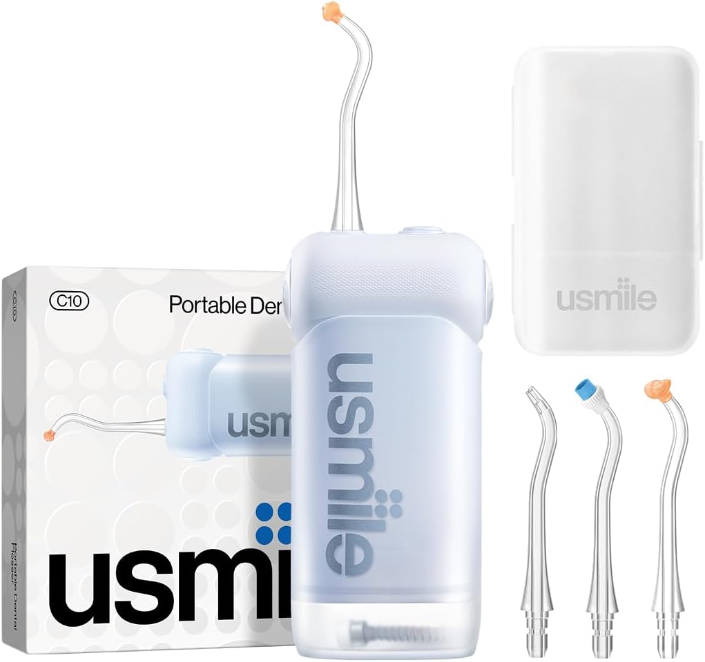 usmile C10 Portable Water Flosser Storage Set, 95-Day Battery, IPX7, Blue | 180ml Tank, 4 Modes, 360° Nozzl...
