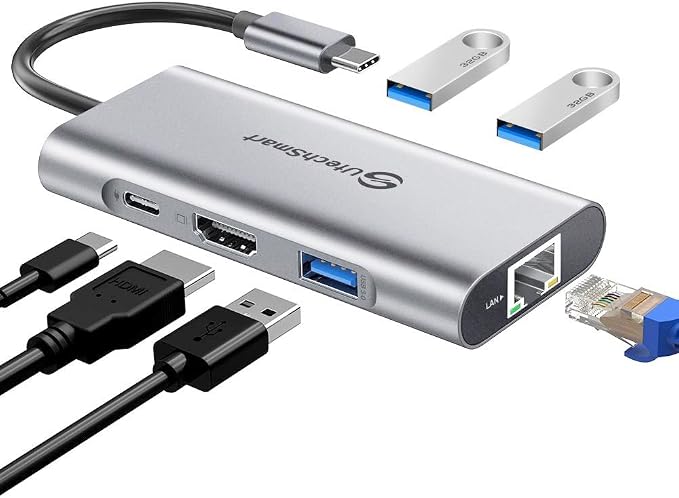 UtechSmart USB C Hub 6-in-1, 4K@60Hz USB-C to HDMI Multiport Adapter | 1Gbps Ethernet, 100W PD, 3 USB 3.0, ...