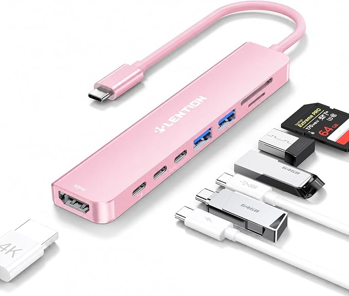 LENTION USB-C Hub, 4K@60Hz HDMI, 100W PD, 2 USB-C, 2 USB 3.0, Card Reader | 2A & 2C Work Simultaneously, St...