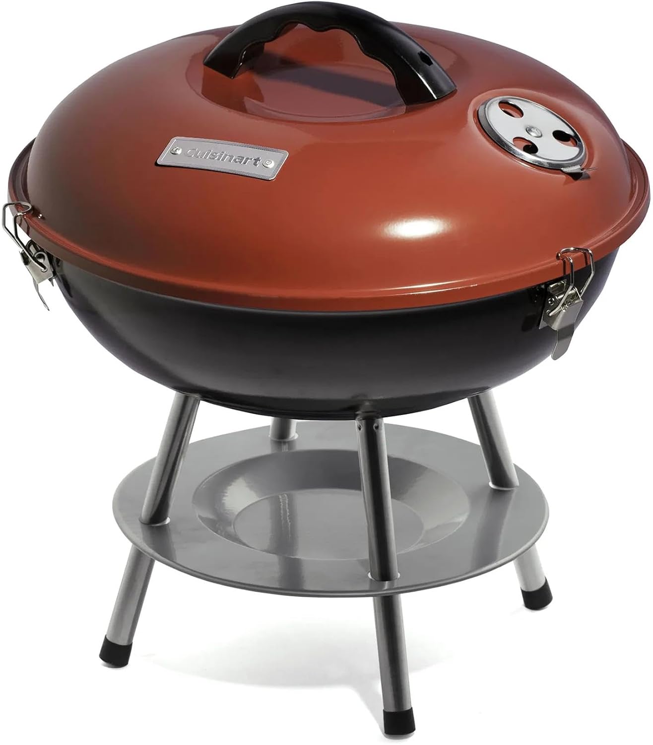 Cuisinart 14 In. Portable Charcoal Grill, BBQ and Camping Grill, CCG-190RB Dual air vent system, 3 lid locks for one-handed carrying, 196 sq. in., chrome-plated grate
