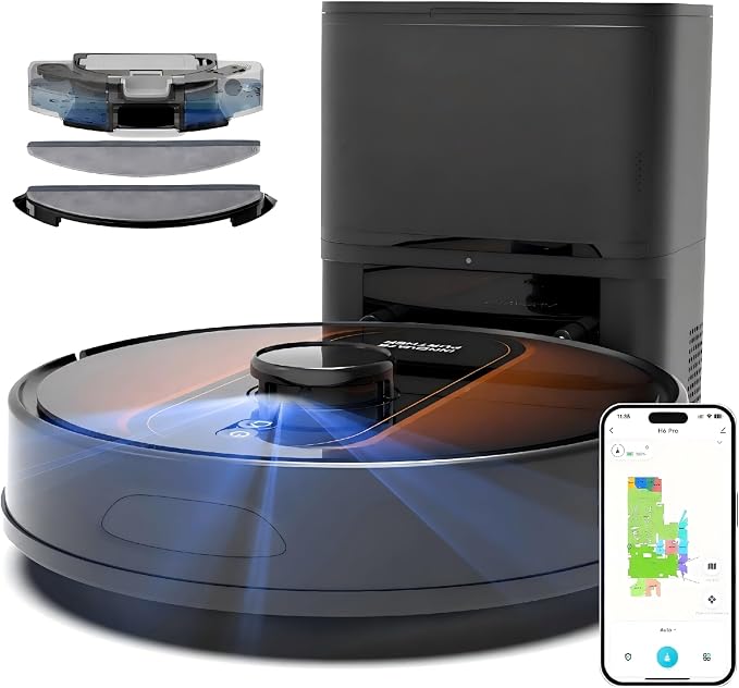 Robot Vacuum and Mop Combo: 6000Pa Suction, LIDAR Navigation,Self Emptying Alexa/APP/Voice Control, 90 Days Hands-Free Cleaning,Home Mapping, 3-in-1 Sweep Vacuum Mop,for Pet Hair Hard Floor Carpet