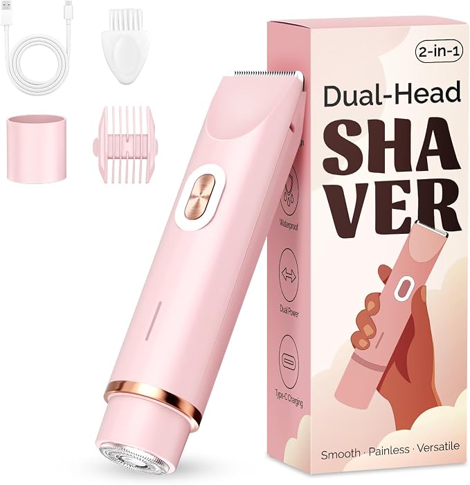 Mpotmiy 2-in-1 Electric Shaver for Women/Men, Dual-Head Bikini Trimmer,Gift | IPX7 washable electric razor ...