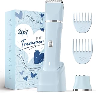 Risina 2-in-1 Bikini Trimmer for Women, Travel Razors, Beach Essentials | IPX7 Waterproof, Rechargeable, Ceramic Blades, Face Shaver and Body Hair Trimmer for Bikini Line, Pubic Hair, Legs, Underarms