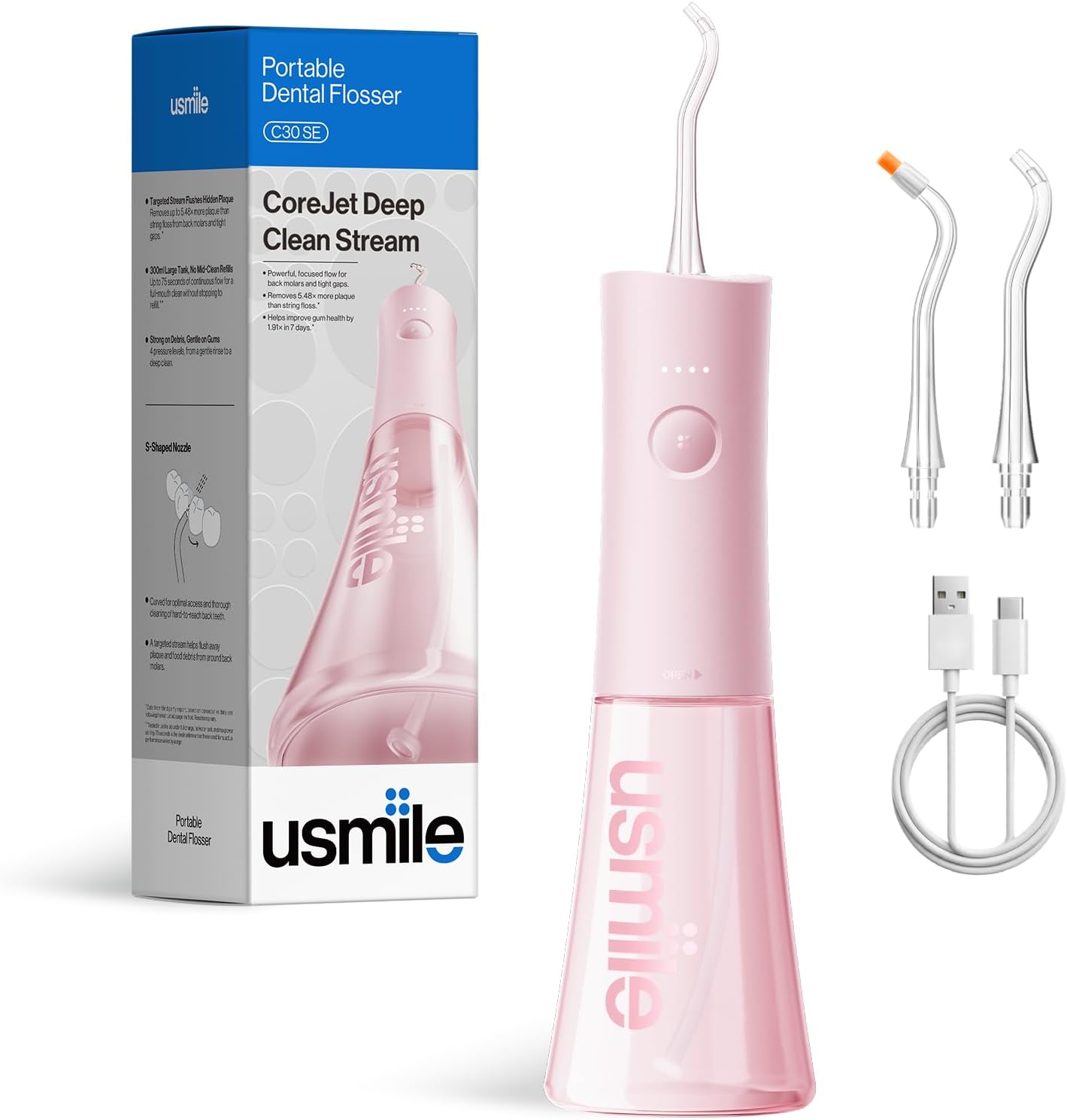 usmile C30SE Water Flosser with Easy Pressure Modes for Daily Oral Care | Cordless Water Flosser, 300mL Tan...