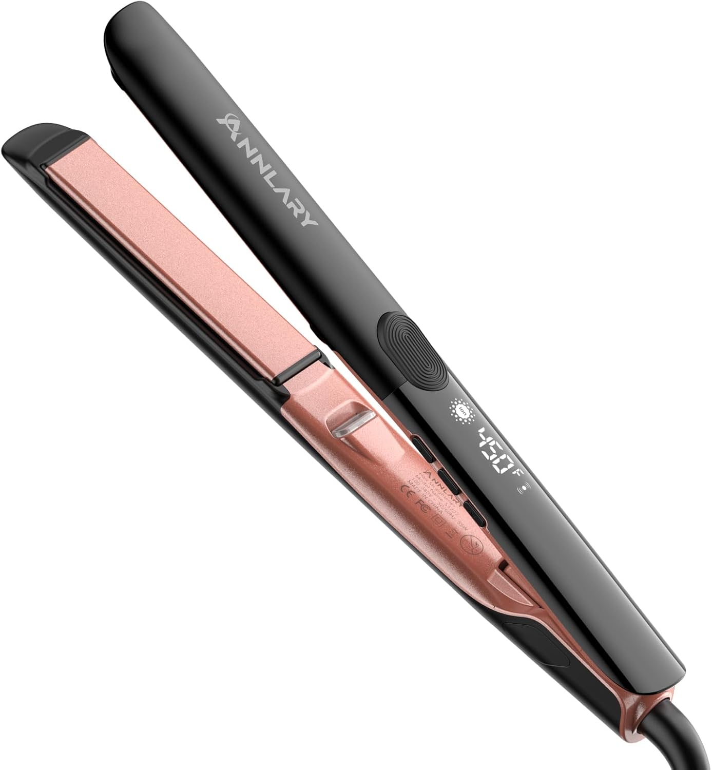 Annlary Hair Straightener 1 Inch Flat Iron and Curler 2 in 1 Titanium Ceramic Ionic Dual Voltage Straightener with Heat-Resistant Silicone, for Less Frizz, Shinier & Smoother 1 inch