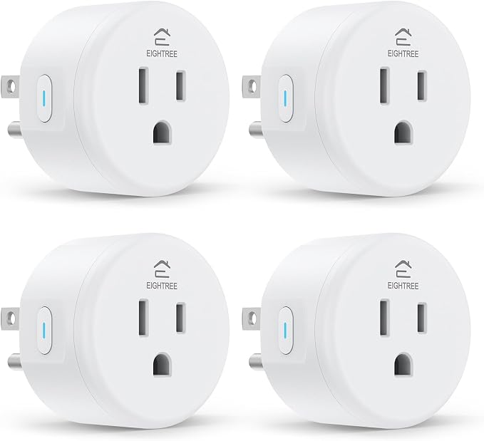 EIGHTREE Smart Plug WiFi Outlet Works with Alexa & Google Home, 15A, 4-Pack Smart Home Socket with Remote Control & Timer Function, WiFi Plug for household appliances, No Hub Required, 2.4GHz WiFi Only