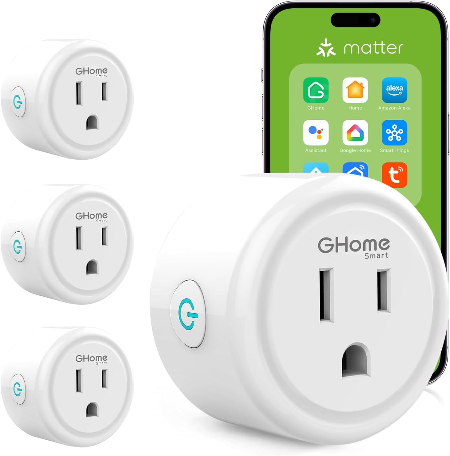 GHome 15A Matter Smart Plugs that Work with Alexa, Apple Home, Google Home | GHome Smart Plug Outlet, WiFi ...