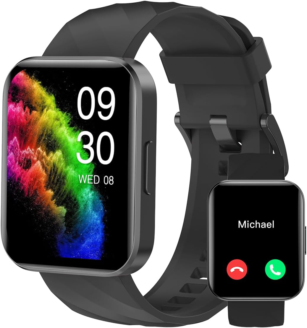RUIMEN Smart Watches for Men Women, Bluetooth Calls, Fitness Tracker Black | for iPhone/Android Phones, 1.8...