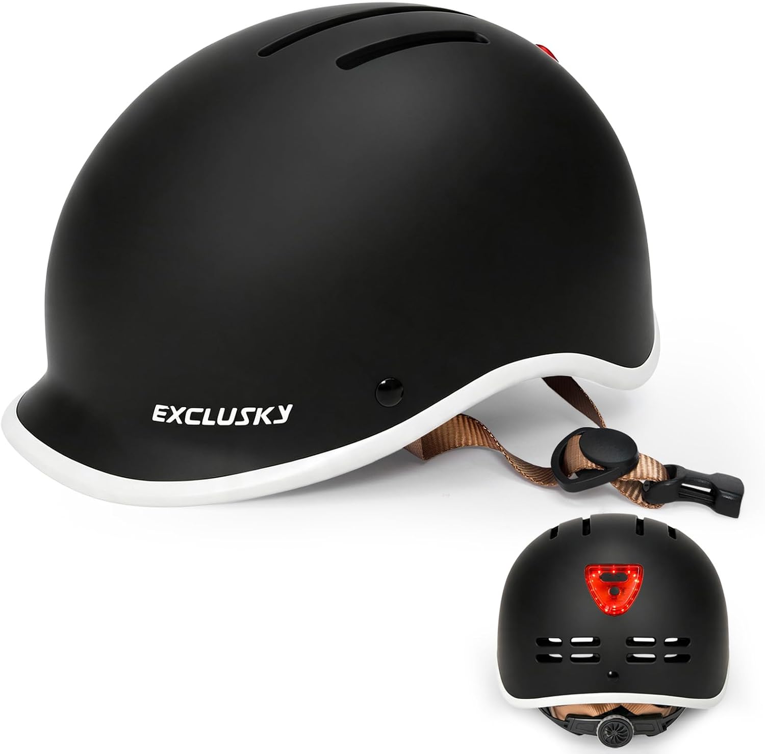 Bike Helmet for Adult with Rear LED Light, Retro Visor Ebike Helmet for Men & Women, Adjustable Bicycle Helmet for Commuting, Cycling, Scooter, Skateboard & Night Riding - Safety Certified