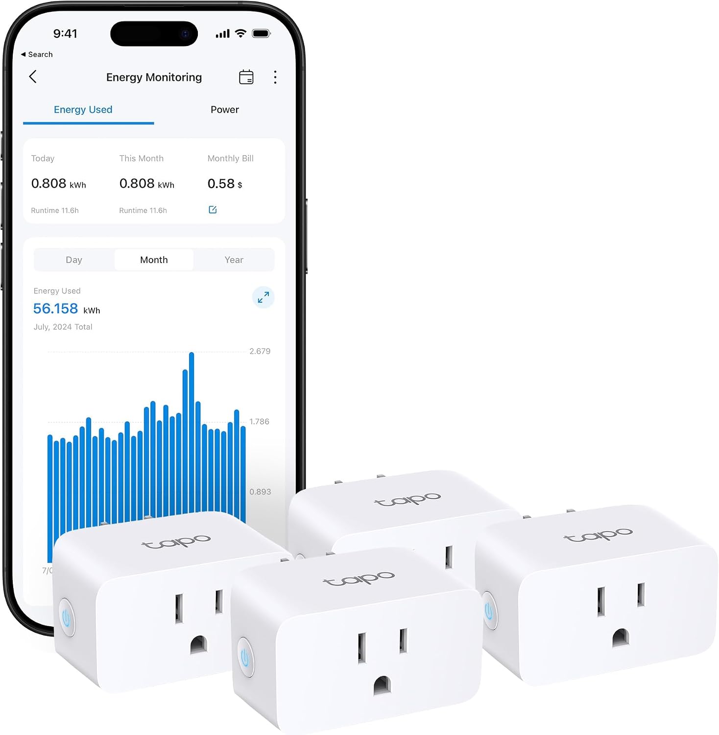 Tapo Smart Plug, Matter Compatible, Energy Monitoring, P110M(4-Pack), 15A | Works with Alexa, Google Home &...
