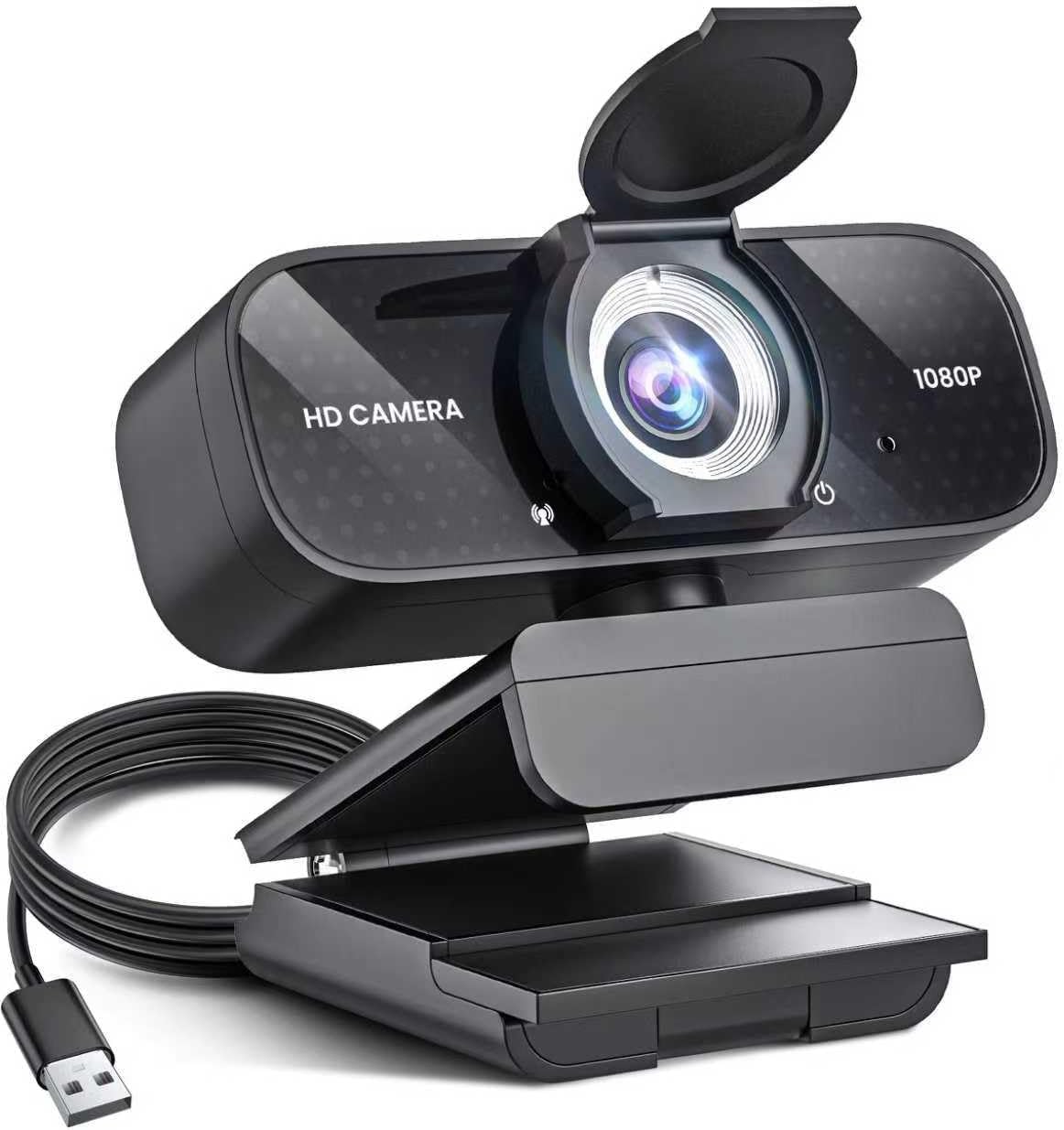 TRAUSI Webcam 1080P with Built-in Mic, Wide Angle, Privacy Cover for PC/Laptop, Plug and Play USB Computer Web Camera with Light Correction for Meetings, Streaming and Video Calling Black
