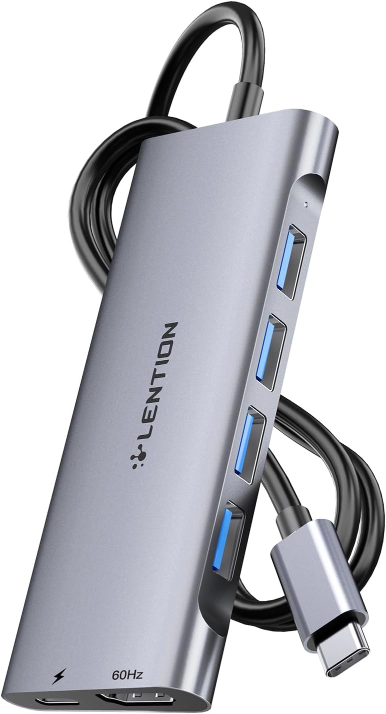 LENTION 3.3FT Long Cable USB C Hub, 4K HDMI, 100W PD, 4 USB 3.0 Ports | 4A & LED Indicator Stable Driver Ad...