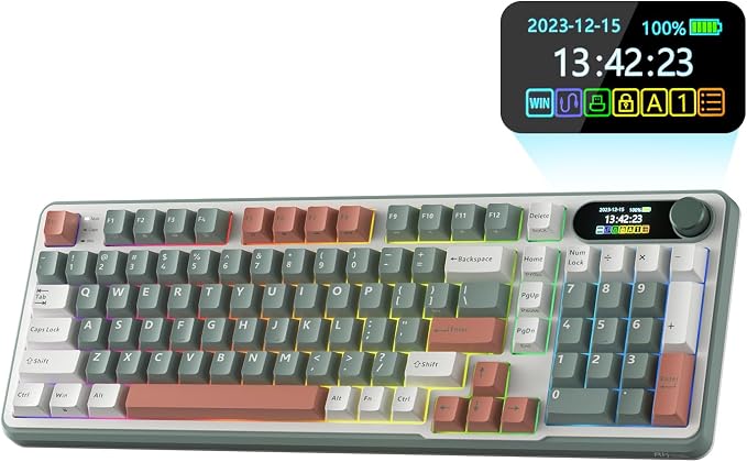 RK ROYAL KLUDGE S98 Wireless Mechanical Keyboard w/Smart Display & Knob 96% Top Mount RGB Gaming Keyboard BT/2.4G/USB-C, 5-Layer Noise Dampening, Creamy Sound Pre-lubed Switch,Hot Swap, 98 Keys