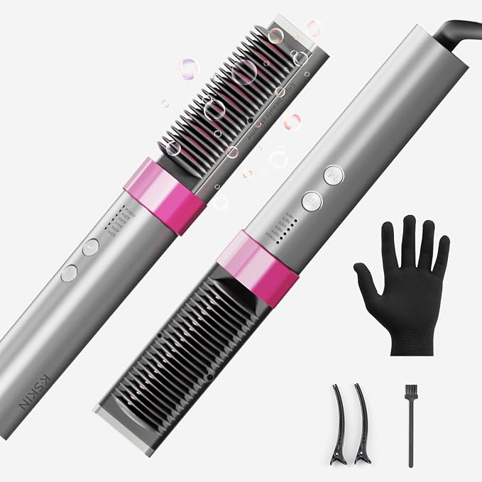 K-SKIN Hair Straightener Brush, 680 Billion Plasma Ions Ceramic Hot Comb | Anti-Frizz for Straight, Wavy & ...