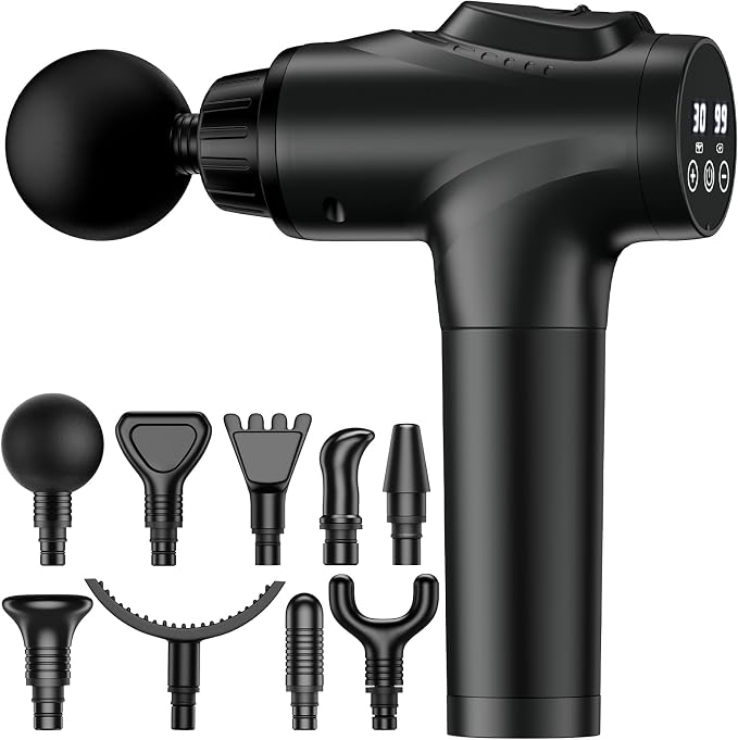 APHERMA Massage Gun, Muscle Massage Gun for Athletes Handheld Electric Deep Tissue Back Massager, Percussion Massage Device for Pain Relief with 30 Speed Levels 9 Heads Black