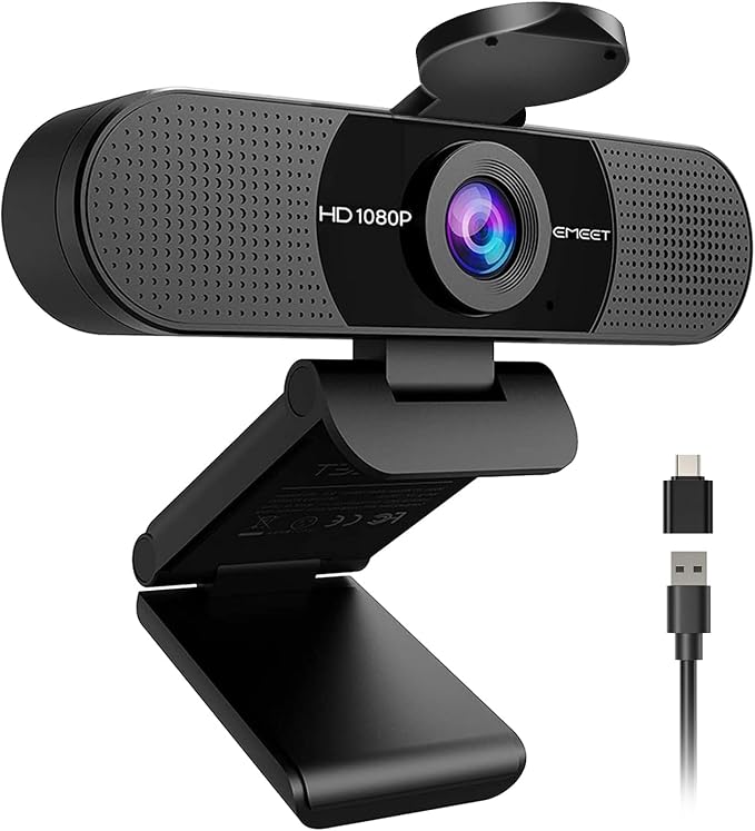 EMEET C960 1080P Webcam with Microphone, 2 Mics, 90° FOV, Computer Camera | USB Type-A & A-to-C Adapter, Fi...