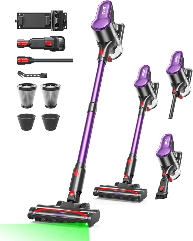 Cordless Vacuum Cleaner, 500W 45KPA 50Mins Stick Vacuum Cleaners for Home Self-Standing, Anti-Tangle Brush, 1.6L Dust Cup, with LED Light, Lightweight Vacuum for Pet Hair, Carpets, Hard Floors