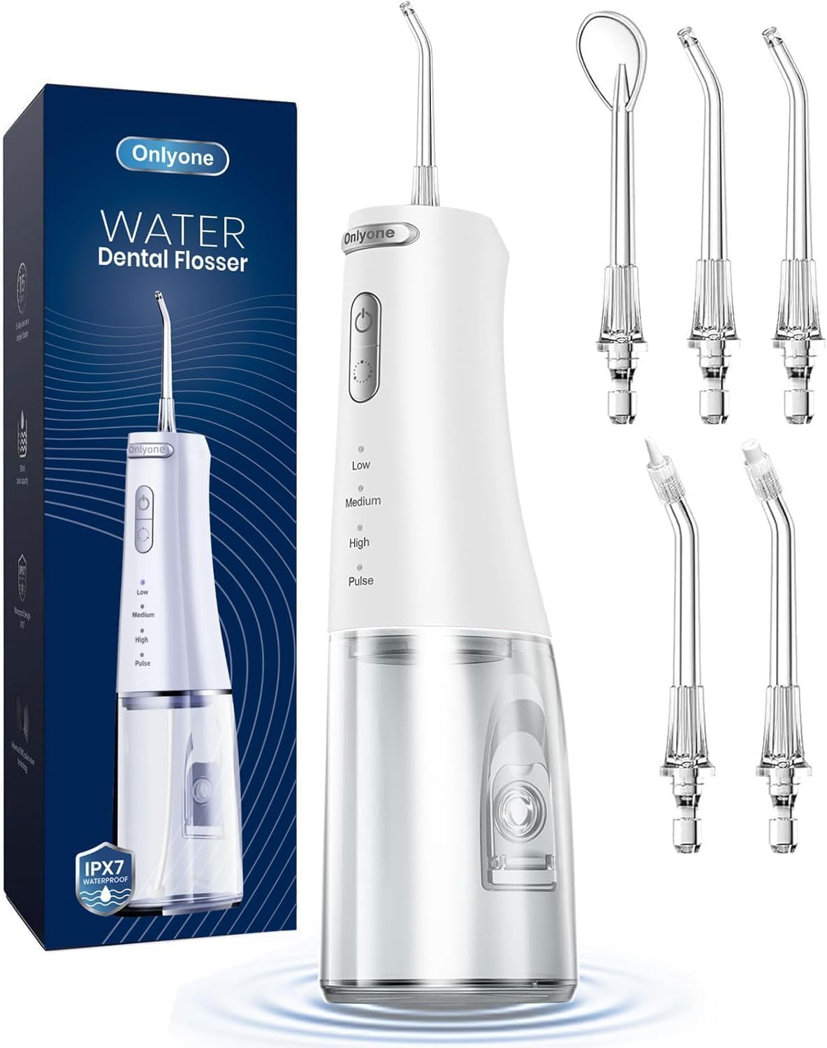 Onlyone Water Flosser with Adjustable Water Pressure for Daily Oral Care Rechargeable Portable Oral Irrigator for Orthodontic & Sensitive Gums, Cordless for Home and Travel Use,300ML Larger Tank