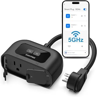 EIGHTREE 5GHz Outdoor Smart Plug, Timer Outlet with 2 Independently Outlets | WiFi Smart Outlet Plug Compat...