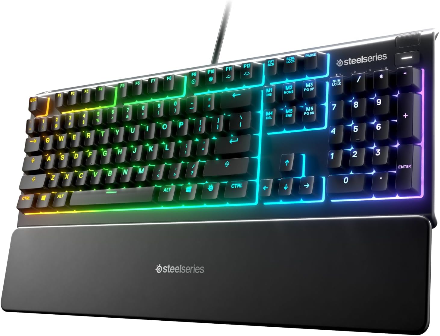 SteelSeries Apex 3 Gaming Keyboard - Black 10-Zone RGB Illumination – IP32 Water Resistant – Premium Magnetic Wrist Rest (Whisper Quiet Gaming Switch)