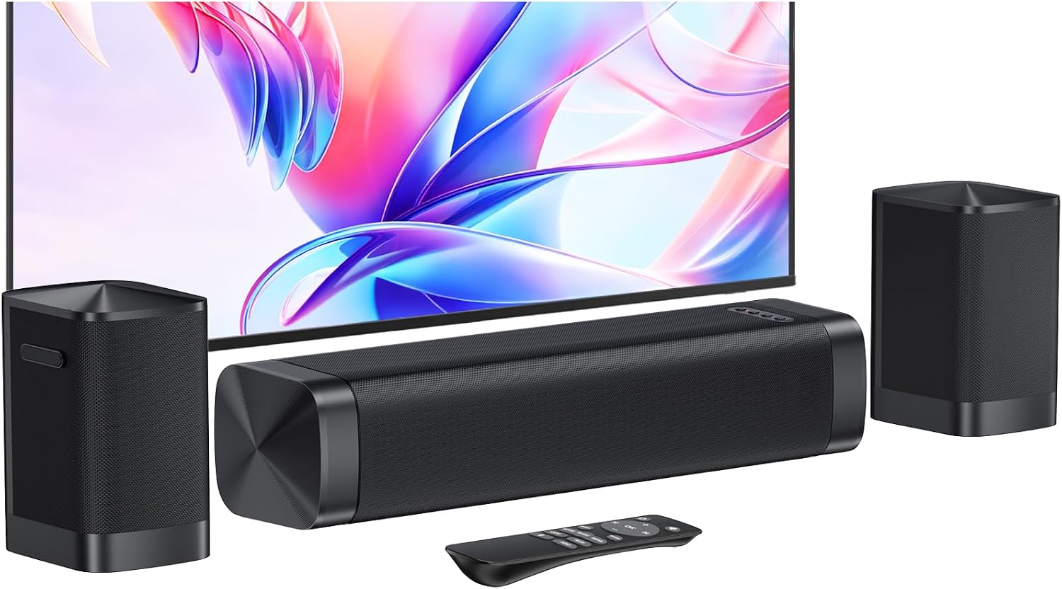 Dolby Digital Plus Sound Bar for Smart TV, 110W Home Theater Soundbar Support Dolby Digital Plus, Wireless&Wired Connect, Adjustable Bass, 3 EQ modes, 4 Setups