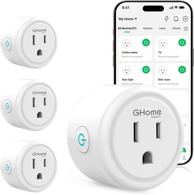 GHome Smart Plug, WiFi Smart Plugs that Work with Alexa and Google Home WiFi Smart Outlet Timer Indoor Light Timers with APP Remote Control, 2.4GHz WiFi Only, No Hub Required, ETL FCC Listed, White