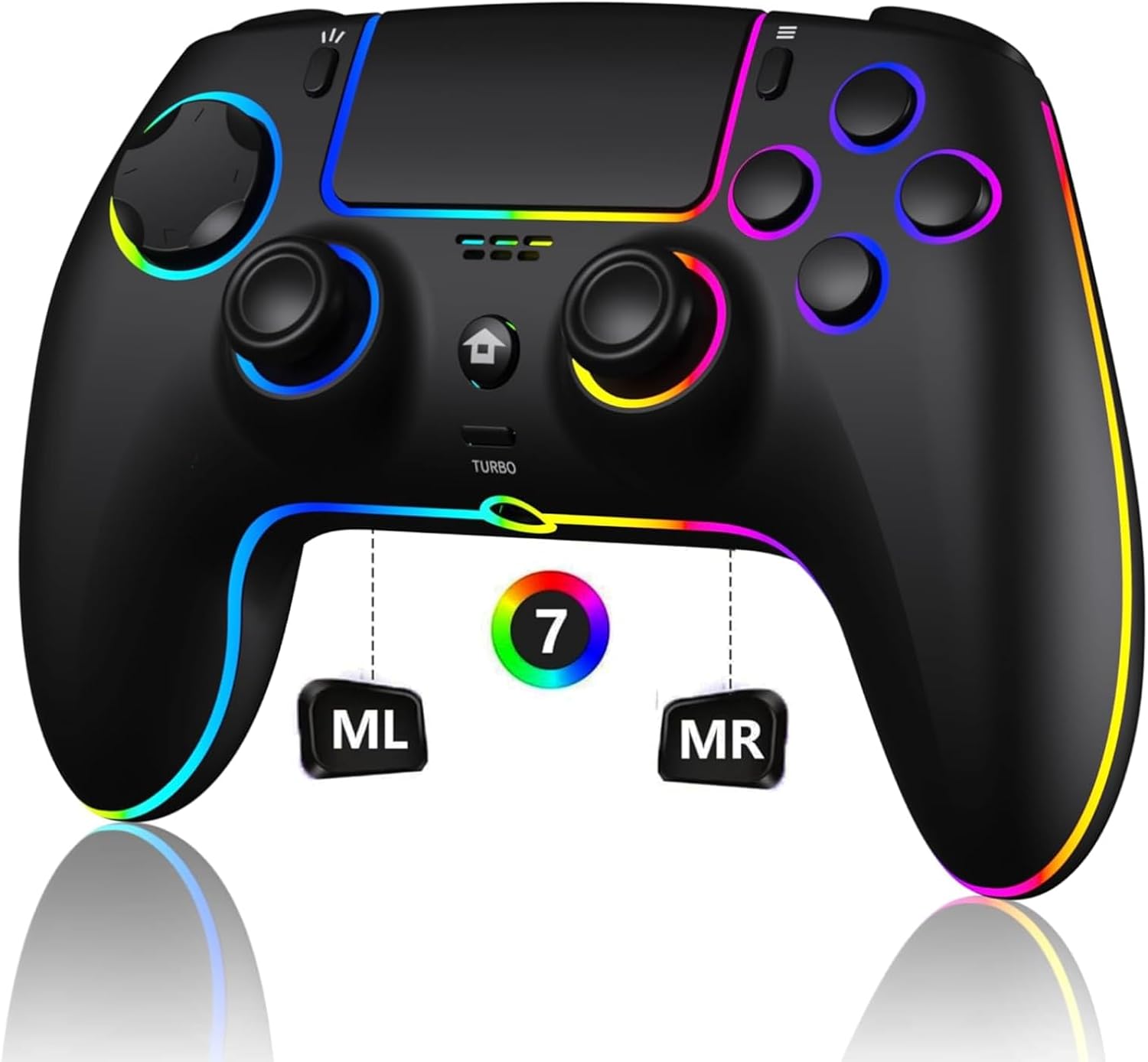 SZDILONG Wireless Controller for PS5 Pro/Slim, MAC, iOS, Steam, PC/Android 1500mAh Battery,7 Colors RGB Light,Hall Sticks,Turbo,Programmable,Dual Vibration,3.5mm Audio Jack,Type-C Charge Cable, Black
