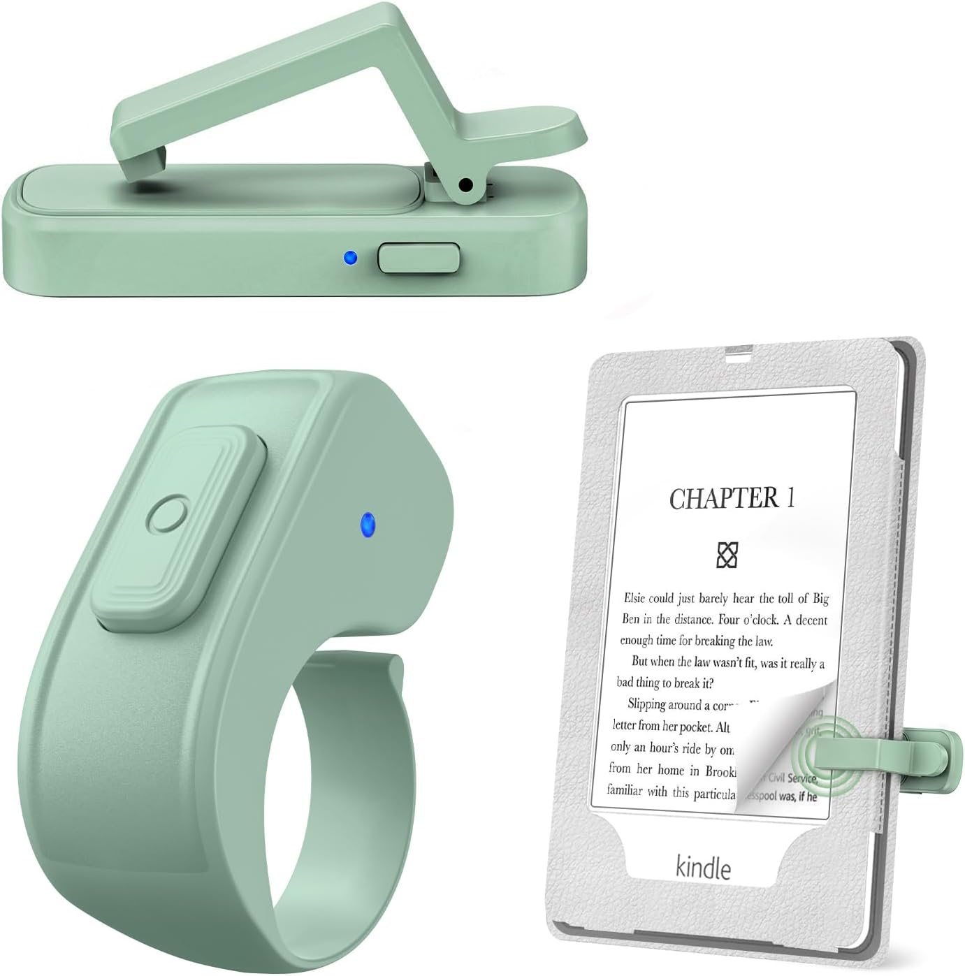Page Turner Ring for Kindle,Remote Control for iPhone iPad Tablets eReaders | Clicker Page Turner for Kindle Accessories for Camera Video Record&Shutter Selfie with Storage Bag, Fits Thick Cases (Green)