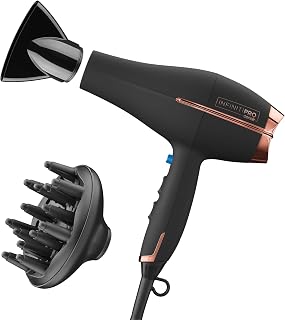 Conair InfinitiPRO Hair Dryer with Diffuser & Concentrator, 1875W, Black | Ceramic blow dryer for all hair types with no-slip grip, multiple heat/speed settings, and a 6-foot cord for flexible styling