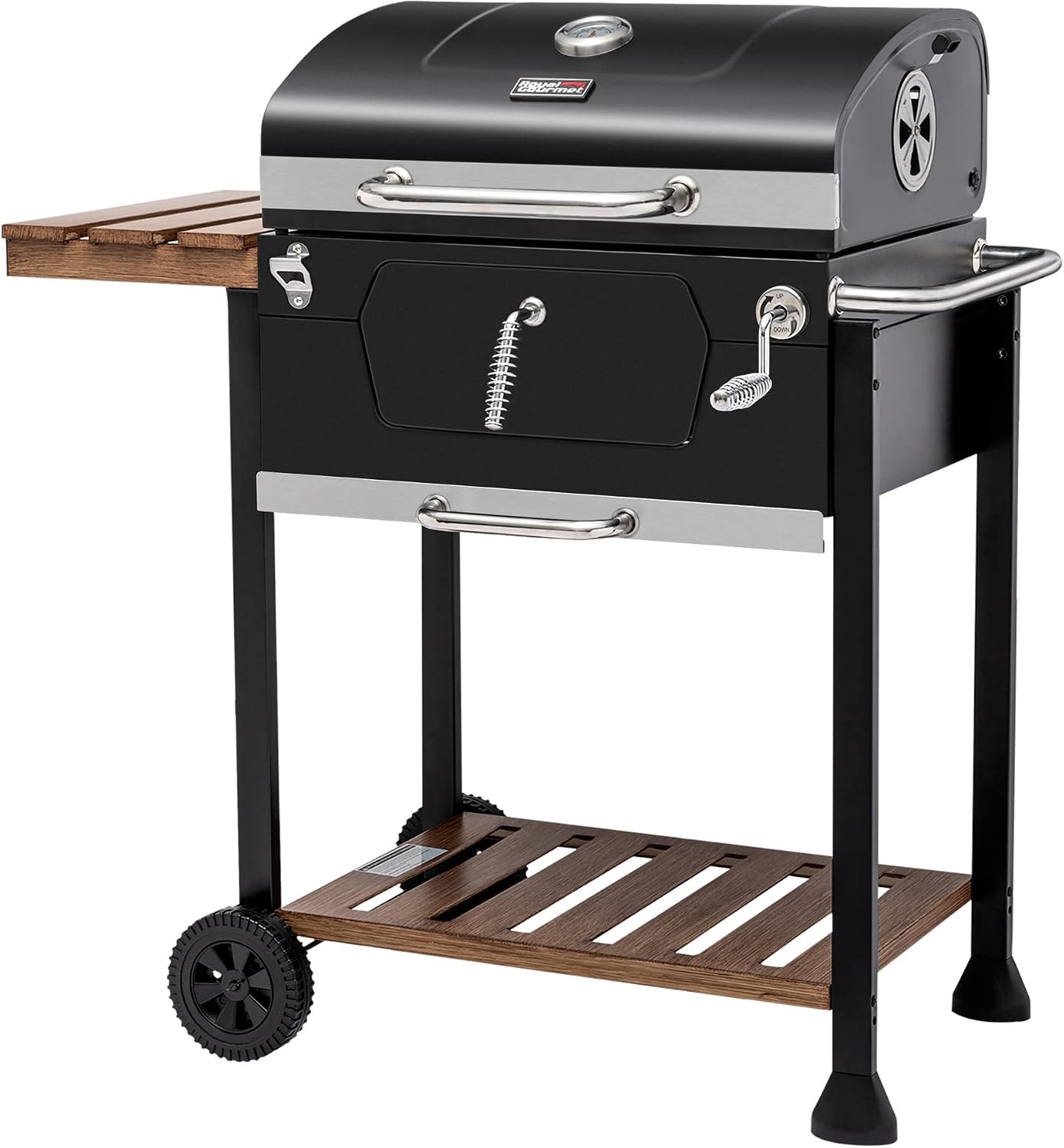 Royal Gourmet CD1824M 24-Inch Charcoal Grill, Folding Table, 490 Sq. In. | Charcoal BBQ Smoker with Handle, Side Door, Thermometer, for Outdoor Patio, Garden and Backyard Grilling, Black, Medium