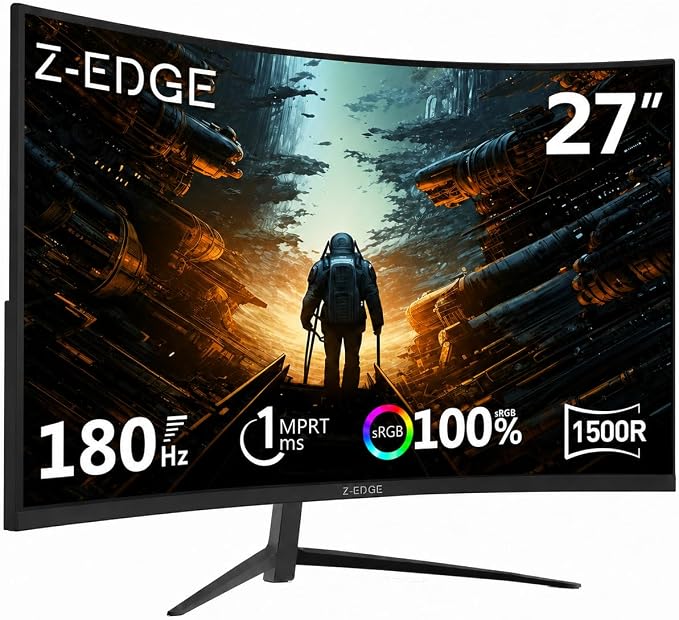 Z-Edge 27 inch Curved Gaming Monitor, 1080P, 180Hz/144Hz Computer Screen | UG27 1500R Curved Computer Monit...