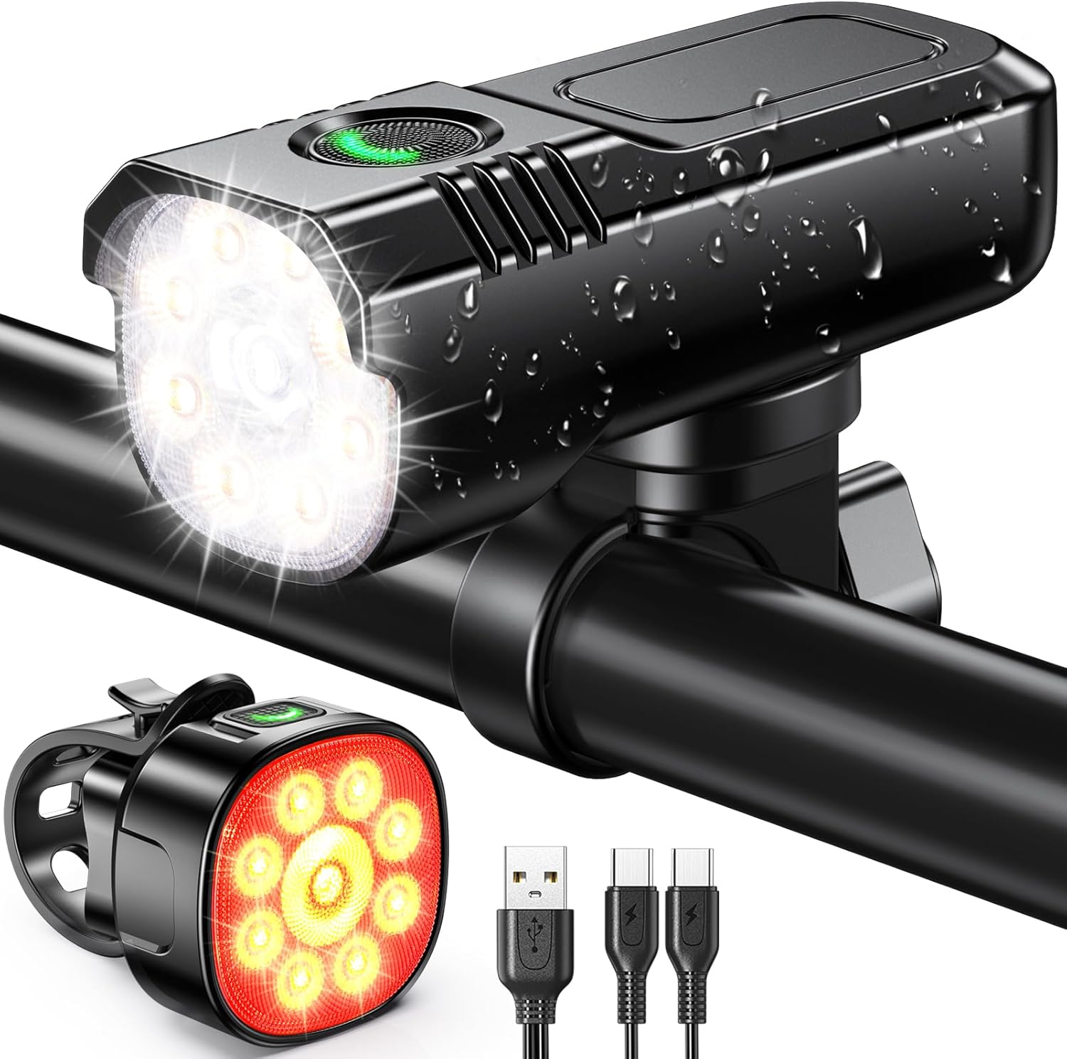 Zewdov High Lumen Super Bright Bike Lights for Night Riding, Adjustable Modes Bicycle Lights Front and Rear, IP65 Waterproof & Rechargeable Bike Headlight and Taillight Set for Cycling Electronics