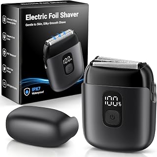 Electric Foil Shavers for Men, Mini Electric Razor with 3 Floating Blades, IPX7 Waterproof Cordless Shaver, LED Battery Display, USB-C Fast Charging & Travel Lock, Matte Grey