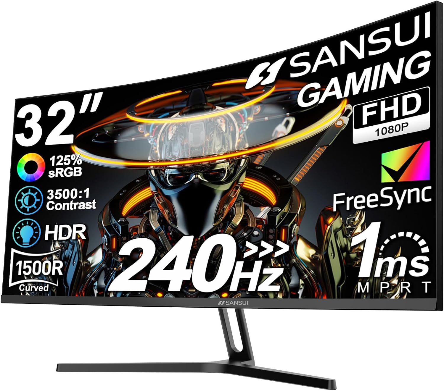 SANSUI 32 Inch Curved 240Hz Gaming Monitor High Refresh Rate, FHD 1080P Gaming PC Monitor HDMI DP1.4, 1500R Curvature, 1Ms MPRT, HDR,Metal Stand,VESA Compatible(DP Cable Incl.)