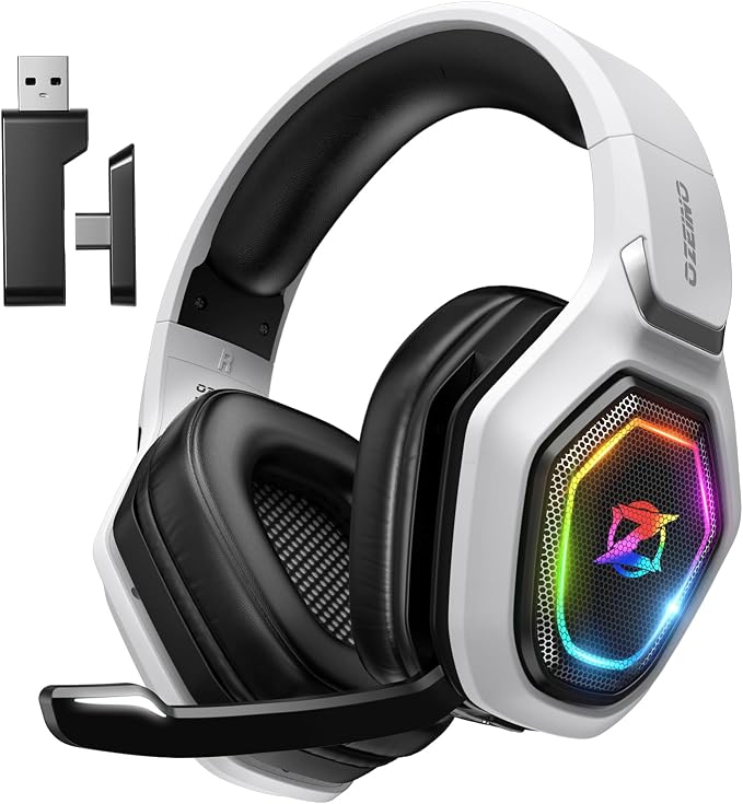 Ozeino Wireless Gaming Headset for PS5, PC, Switch| Lossless Audio-40H Batt Play & Charge, 2.4GHz USB & Type-C, Flip Mic, Works with PS4, Mac, laptop, mobile, Ideal for FPS, RPG