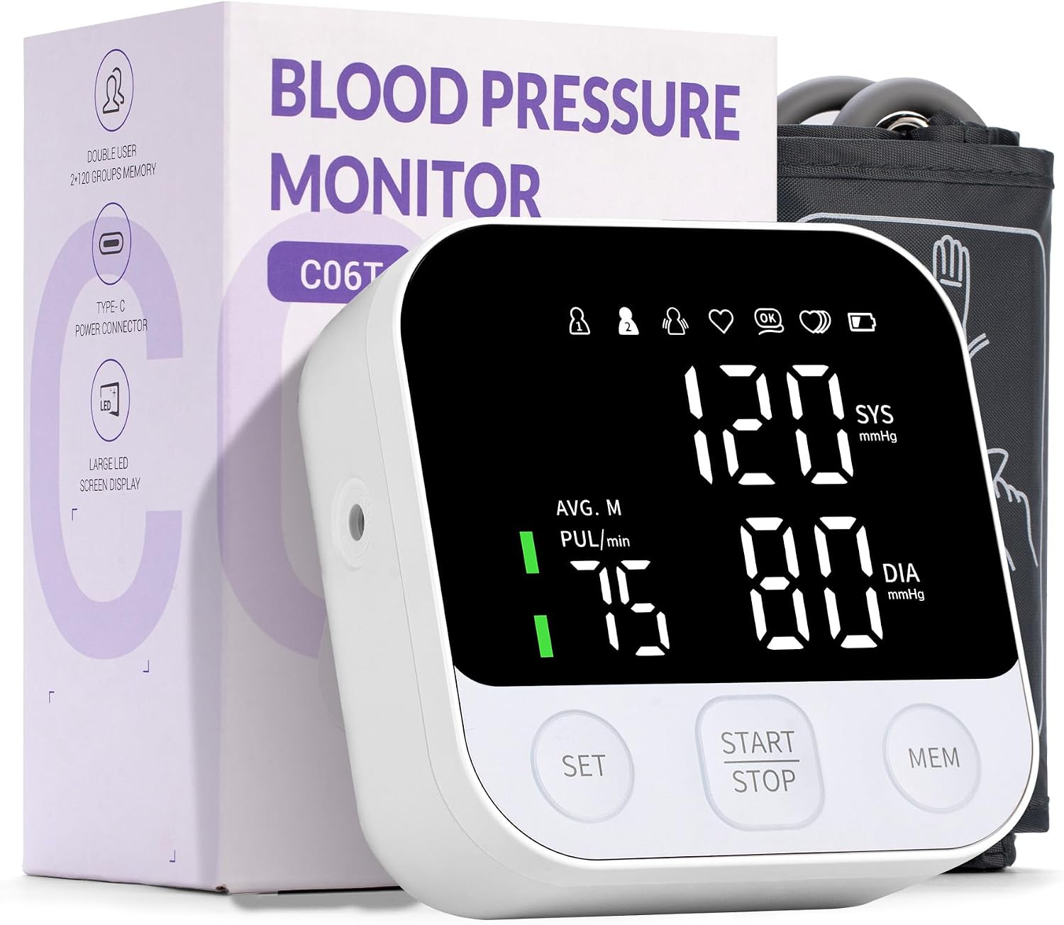 Blood Pressure Monitor Adjustable Arm Cuff Easy Operate with Storage Bag FDA-Cleared, 8.7-16.5 inches Cuff Bp Machine, LED Backlight Display, Friendly to Elderly for Home Use, Packaging May Vary
