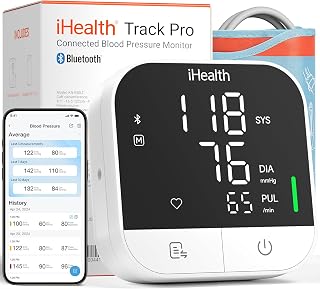 iHealth Track Pro Upper Arm Blood Pressure Monitor for Home Use App sync, Full-view LED Screen, 8.7-16.5 in Adjustable Cuff for Large Adults Arm, Body and Cuff Detection