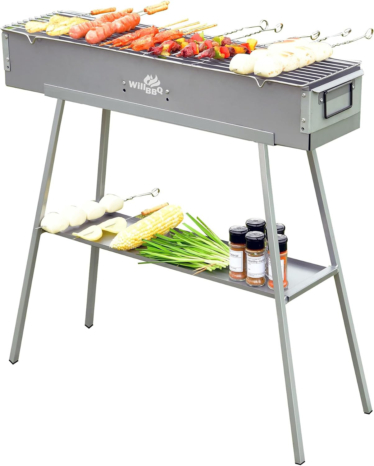 WILLBBQ Charcoal Grill, Portable BBQ Grill with Dual Adjustable Vents | 31.6 x 7.1 x 5.1 inch Grill with Durable Frame, Ideal for Camping, Tailgating, Patio,Beach BBQs and Backyard Cooking