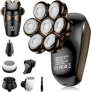 SHPAVVER Head Shavers for Bald Men: 5-in-1 IPX7 Waterproof Grooming Kit - 7D Floating Electric Razor with Magnetic Removable Head - Wet/Dry LED Display - Type-C Fast Charging, Black