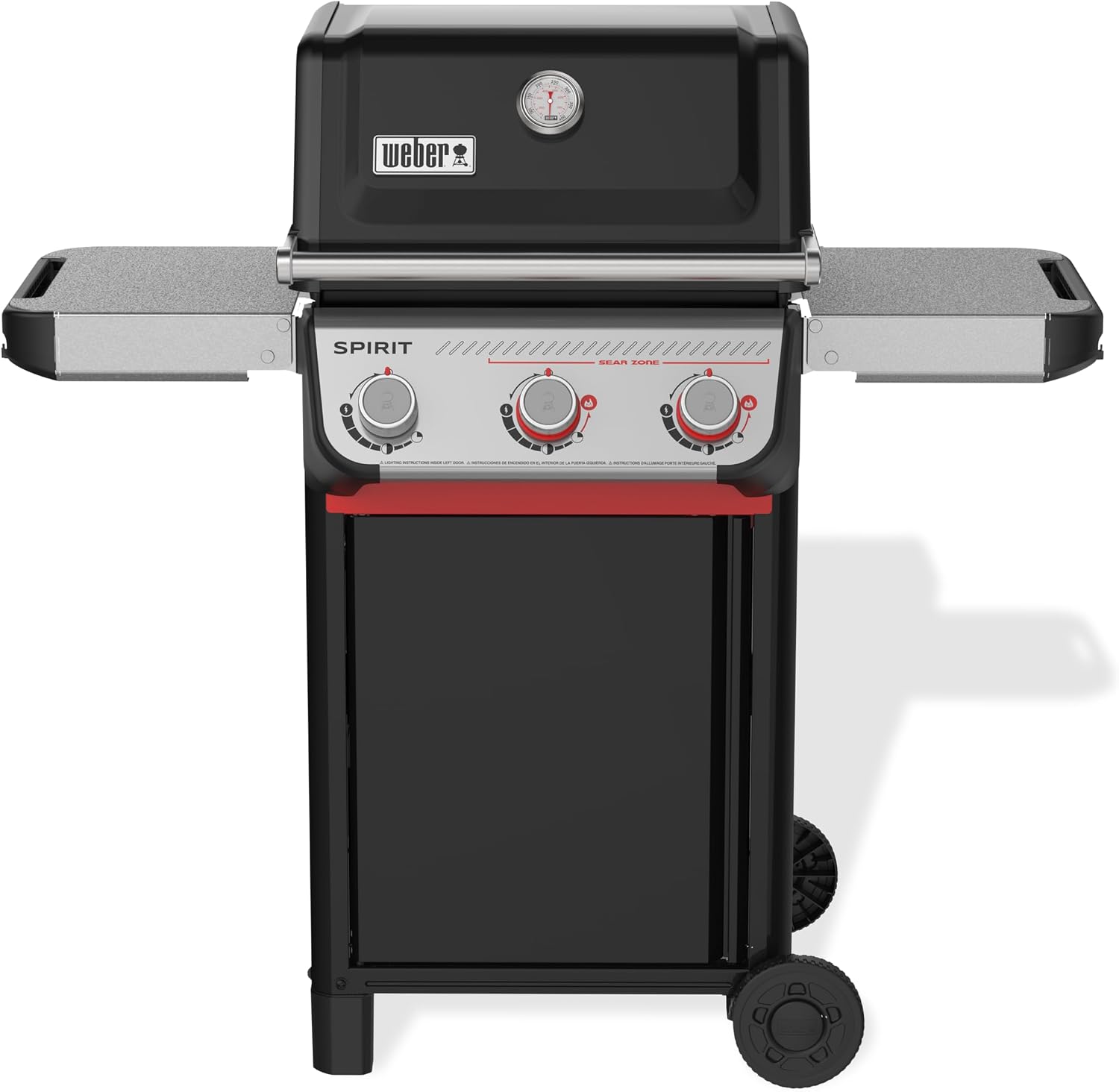 Weber® Spirit® E-325 Gas Grill, Outdoor Cooking, Small Propane Grill, Black Weber® Grill 3 Burners, Sear Zone w/Boost Burners, Porcelain-Enameled Cast-Iron Grates, Weber Works™ Rails, BBQ Grill