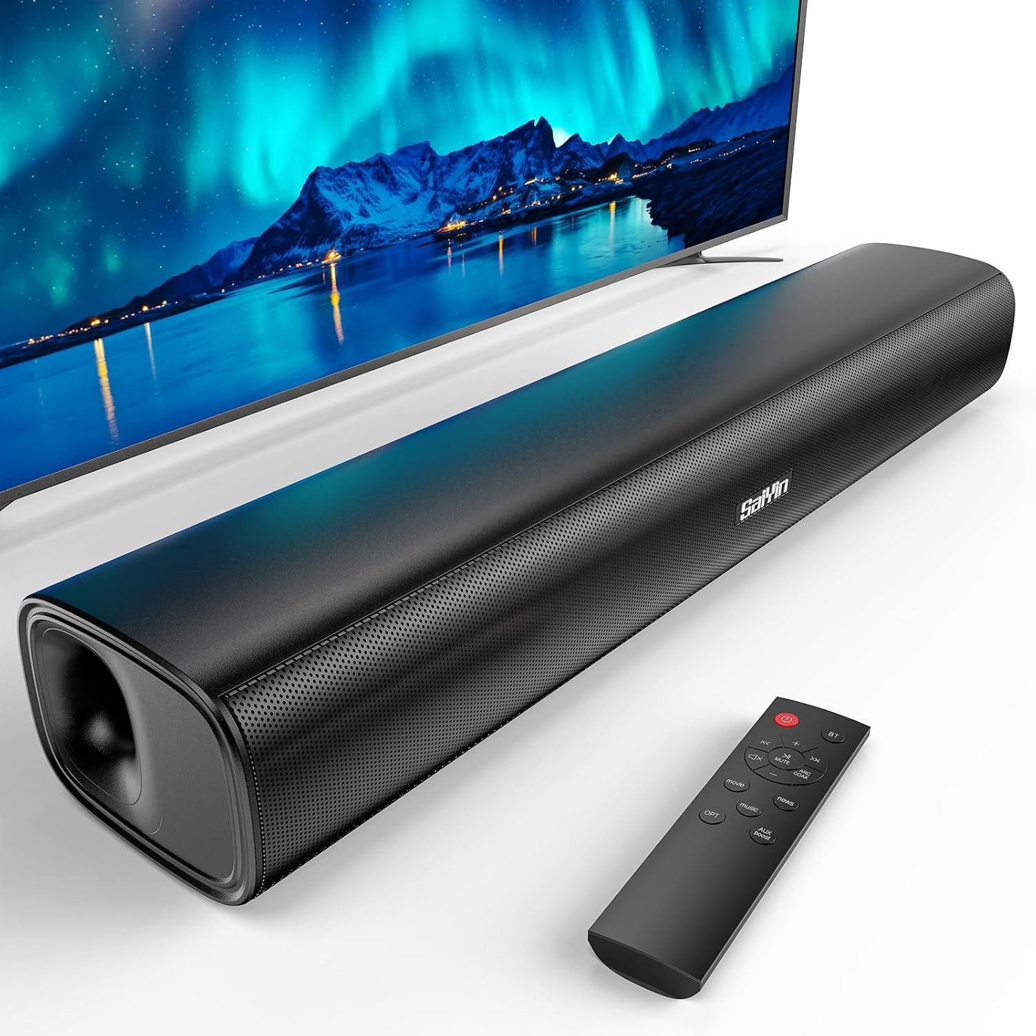 Saiyin Sound Bar for Smart TV,Peak Power 60W,2026 Update Balanced Sound,TV-ARC/Bluetooth5.3/Optical/AUX Inputs,Surround Sound for Home Theater Audio for TV/PC/Gaming,Wall Mountable