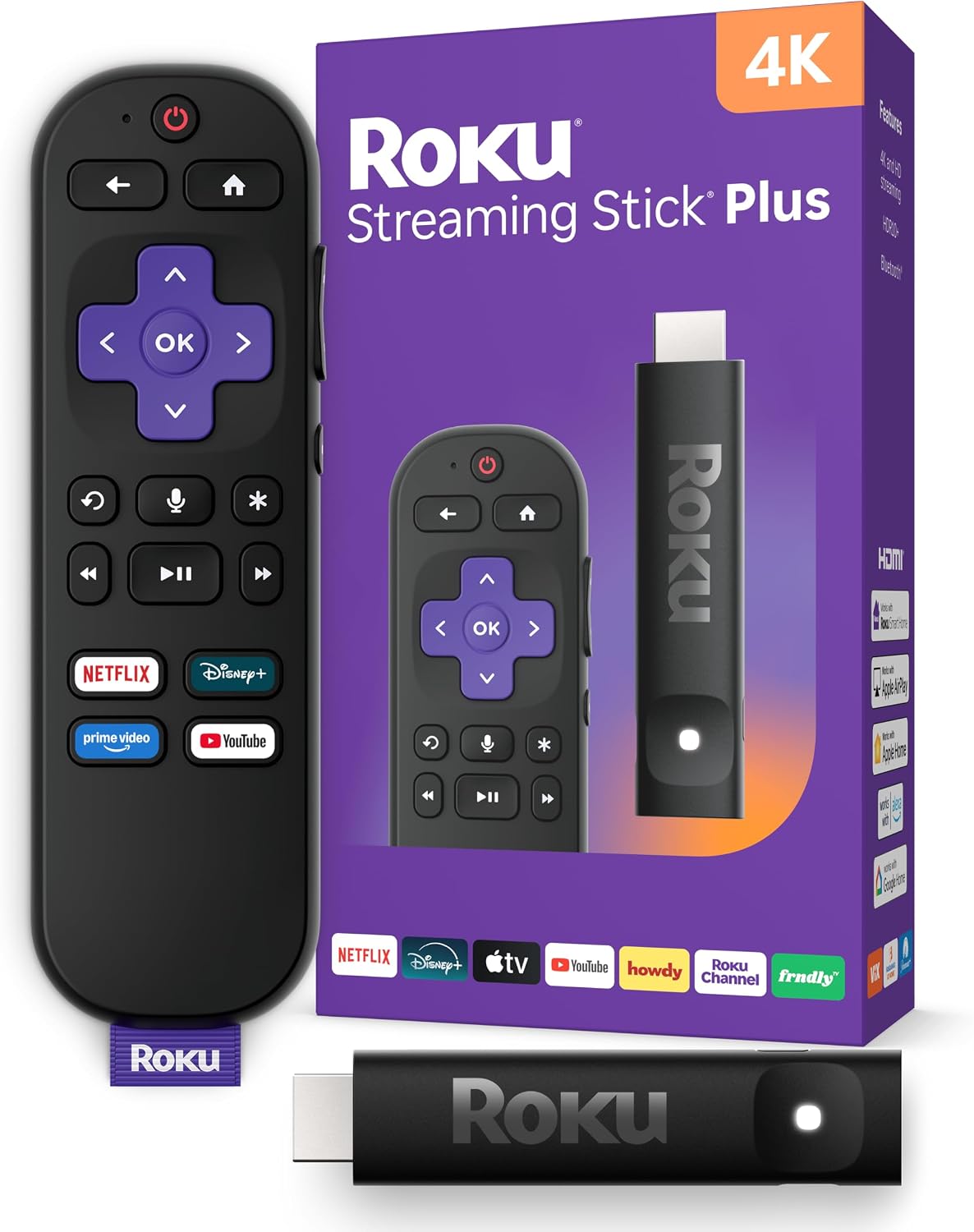 RokuStreaming Stick Plus with Voice Remote - 4K & HDR10+ 4K & HDR Streaming Device for TV with Roku Voice Remote - Free & Live Local News, Sports