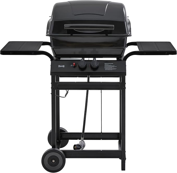 Feasto 2 Burner Propane Gas Grill for Outdoor Cooking and BBQ, Black 26,500 BTUs, 418 Sq.In. Grilling Area, All-Porcelain-Enamel Design, Warming Rack, for Patio, Backyard, Poolside Gatherings
