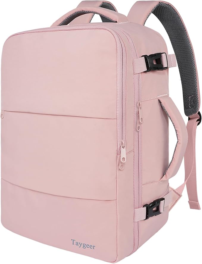 Taygeer Travel Backpack for Women, TSA Carry On Backpack Flight Approved 15.6inch Laptop Mochila with Water Bottle Pocket & Shoe Pouch, Nurse Bag Casual Daypack for Weekender Business Hiking, Pink