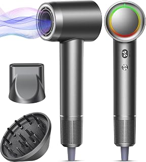 Fast Drying Without Extreme Heat, High-Speed Hair Dryer with 500M Negative Ions for Smooth, Frizz-Free Hair, Low-Noise Lightweight Blow Dryer with Diffuser & Concentrator, Gunmetal