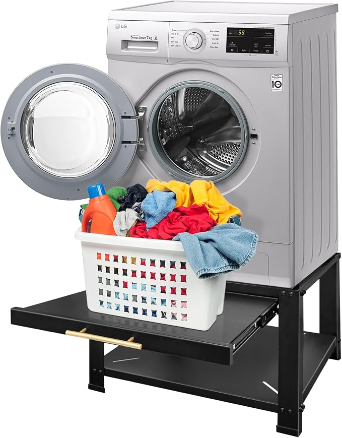 RoyxenWasher and Dryer Pedestals Heavy Duty Metal Laundry Pedestal 29"W x 29"D x20"H, Washer Dryer Pedestal Extra Big Screws for Anti-Vibration, Basket Shelf, 800lbs Capacity, Black