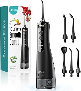 COSLUS ADA Accepted E40 Water Dental Flosser, 10 Pressure Levels Easy Use | Professional Water Dental Pick, Safe for Orthodontic, Braces & Sensitive Teeth Gums, Cordless for Travel, Family Use, Black