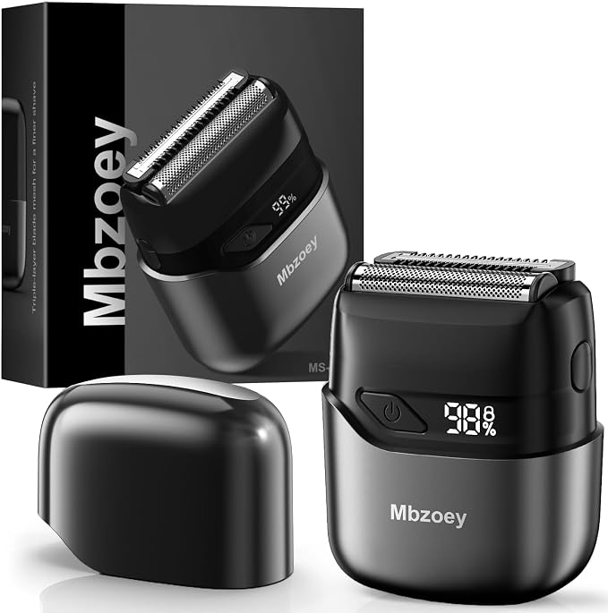 Mbzoey Electric Foil Shavers for Men: IPX7 Waterproof - Magnetic Cover Mini Razor for Travel - Face Shaver with LED Display & USB-C Fast Charge - Micro-Comb Technology & Precision Blades