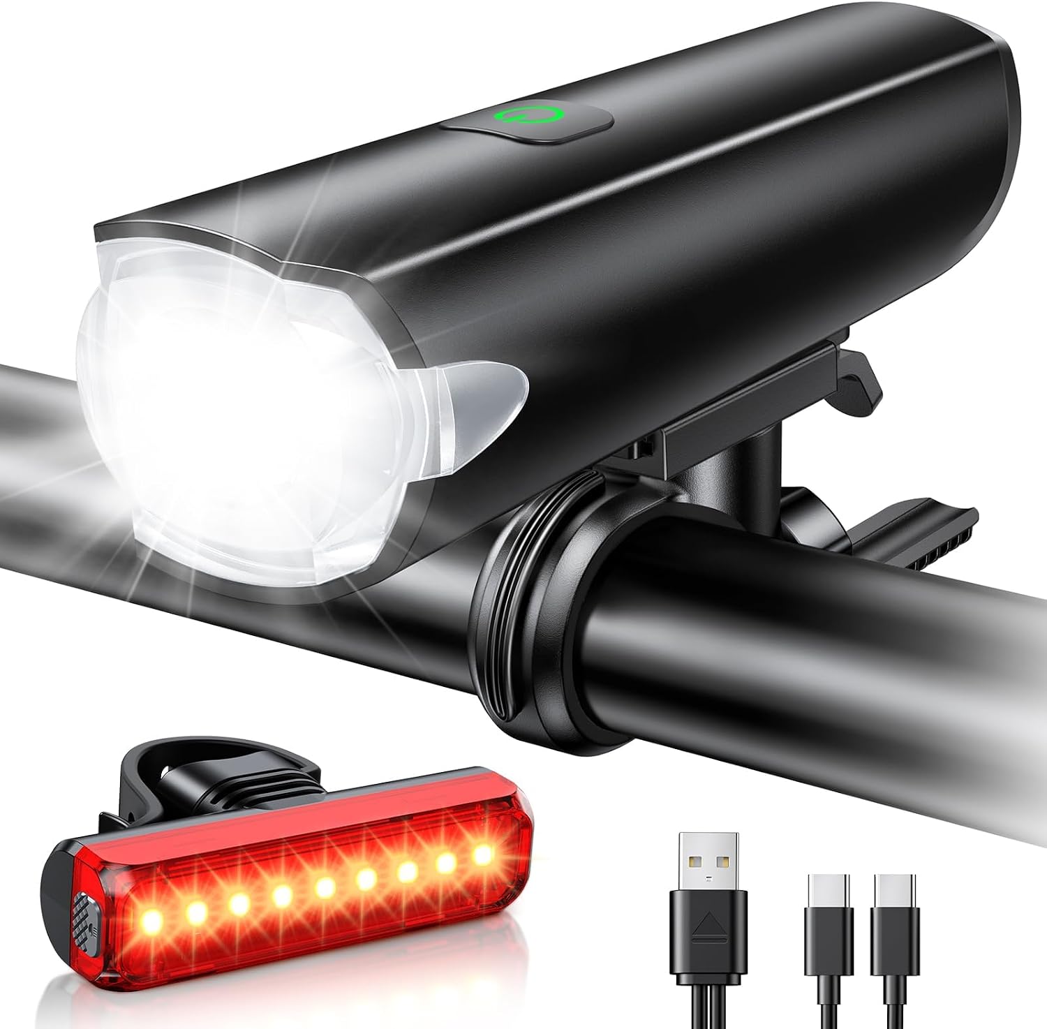 2026 New 1200LM Wide Angle Bike Lights for Night Riding, 3+5 Modes & IP65 Waterproof Bicycle Lights Front and Rear, Long-Lasting USB Rechargeable for Towing Hitch Lights