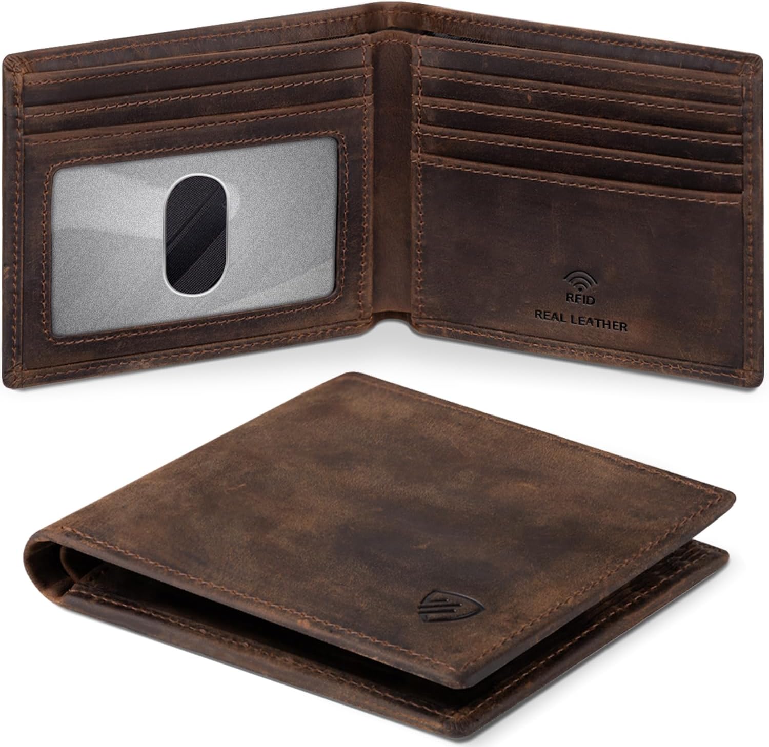 RUNBOX Genuine Leather Wallet for Men Slim Bifold Rfid Blocking Wallet | Real Leather,Handmade,8 Card Slot...